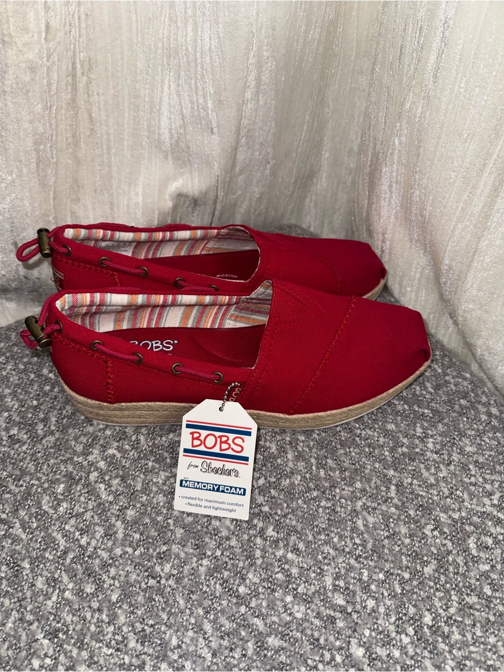 Skechers BOBS Red Slip-On Espadrille Flats